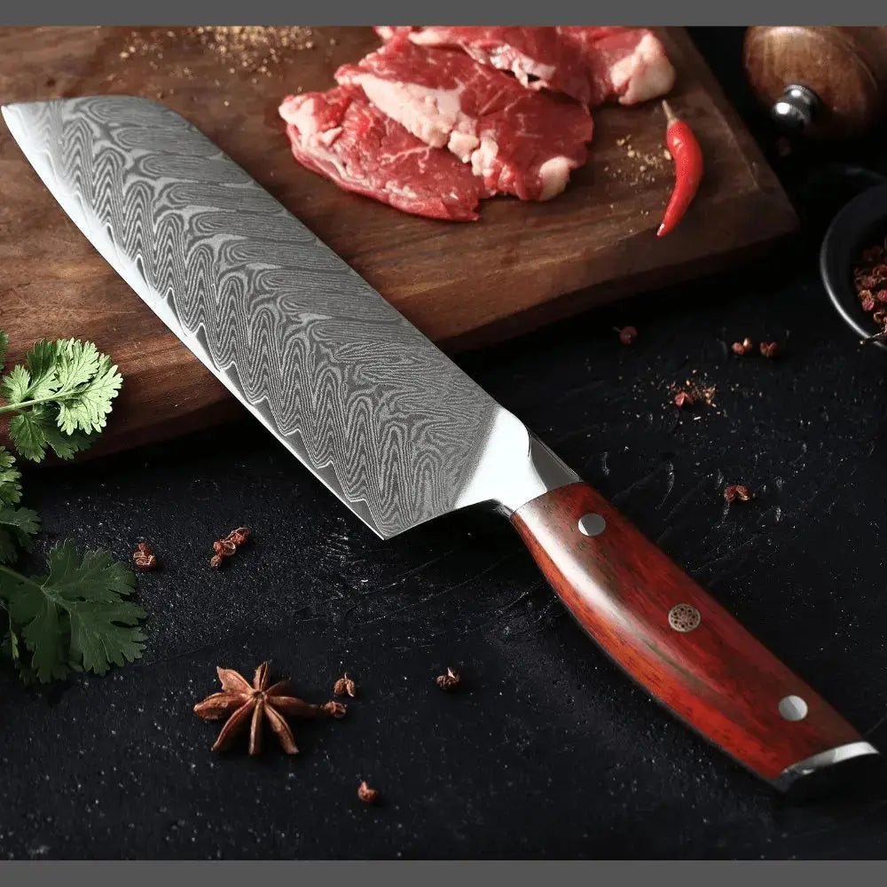 Damast Santoku Palisander in der Küche