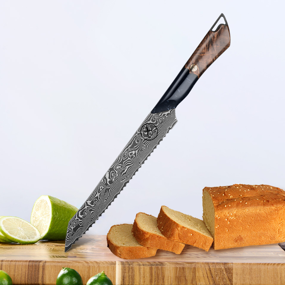 Dark Black Damast Brotmesser Wurzelholz Epoxy Damastshop.de - Damastshop