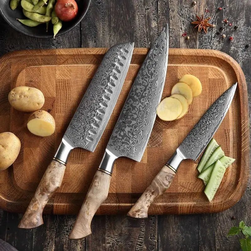 Damast Messer 3er Set Bergahorn Damastshop.de - Damastshop