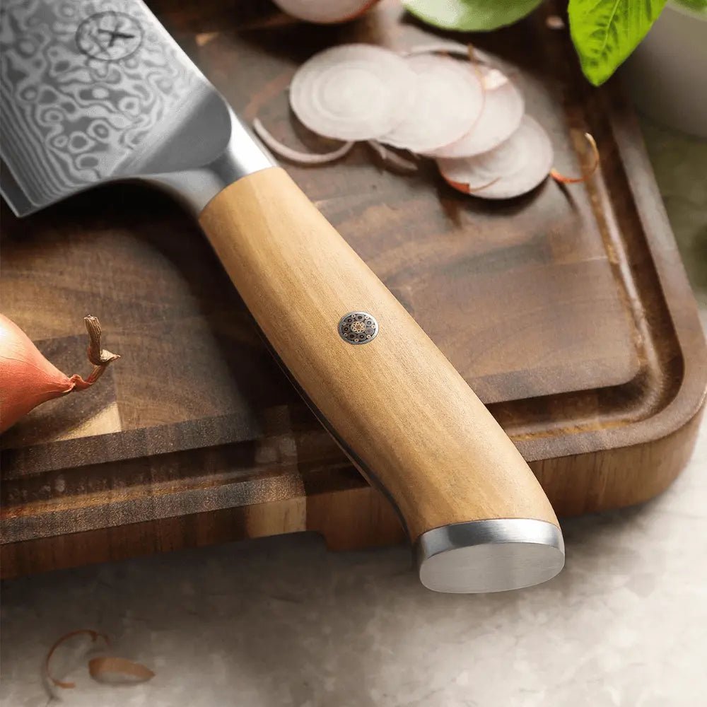 Damast Messer 5er Geschenkset Olive im Akazien Messerblock mit Schere Damastshop.de - Damastshop