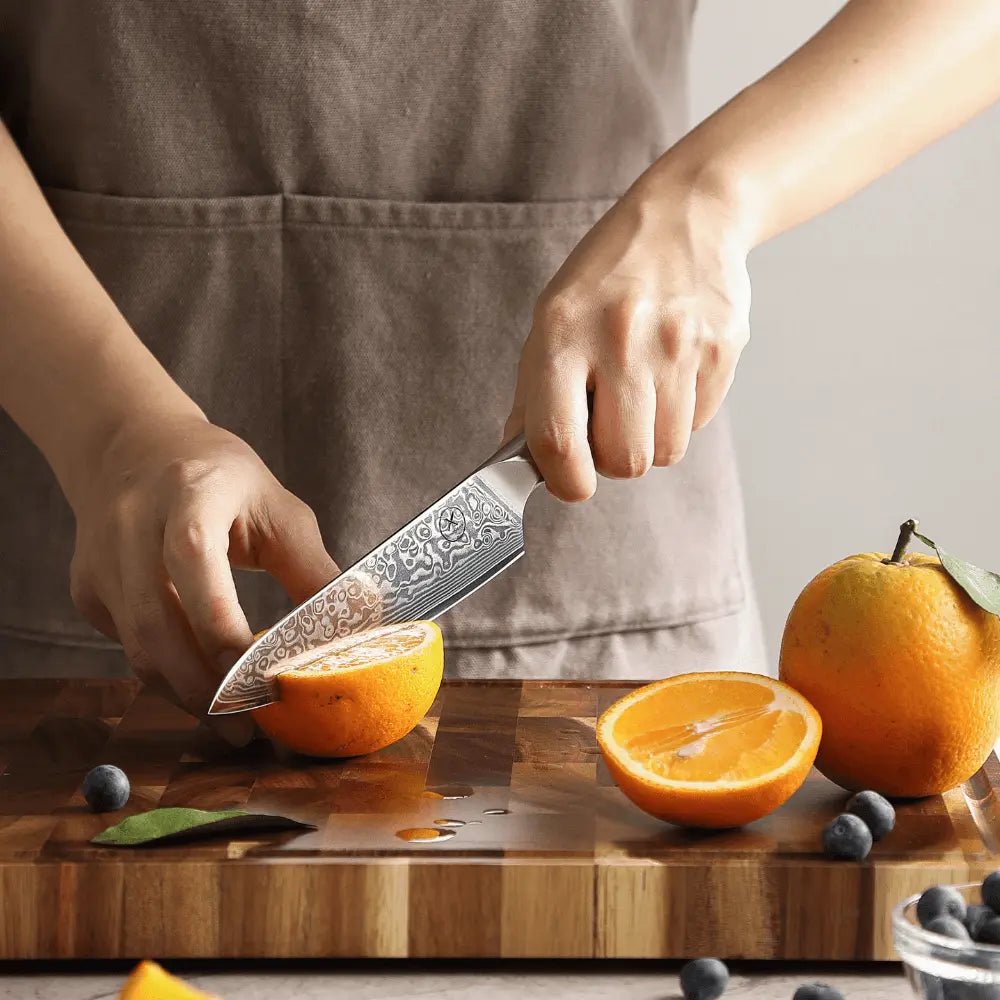 Damast Messer 5er Geschenkset Olive im Akazien Messerblock mit Schere Damastshop.de - Damastshop