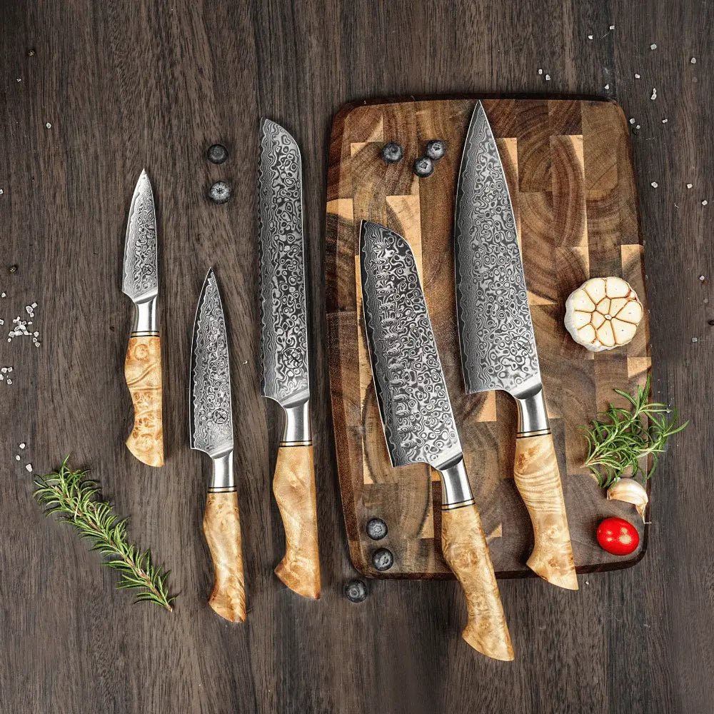 Damast Messer 5er Set Bergahorn Damastshop.de - Damastshop