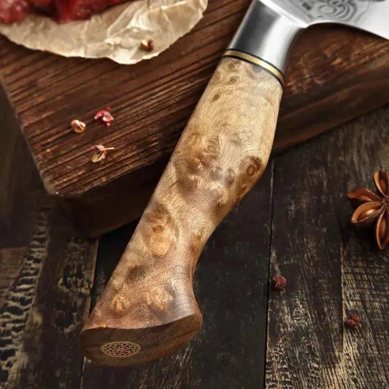 Damast Messer 5er Set Bergahorn im Akazien Messerblock mit Schere Damastshop.de - Damastshop