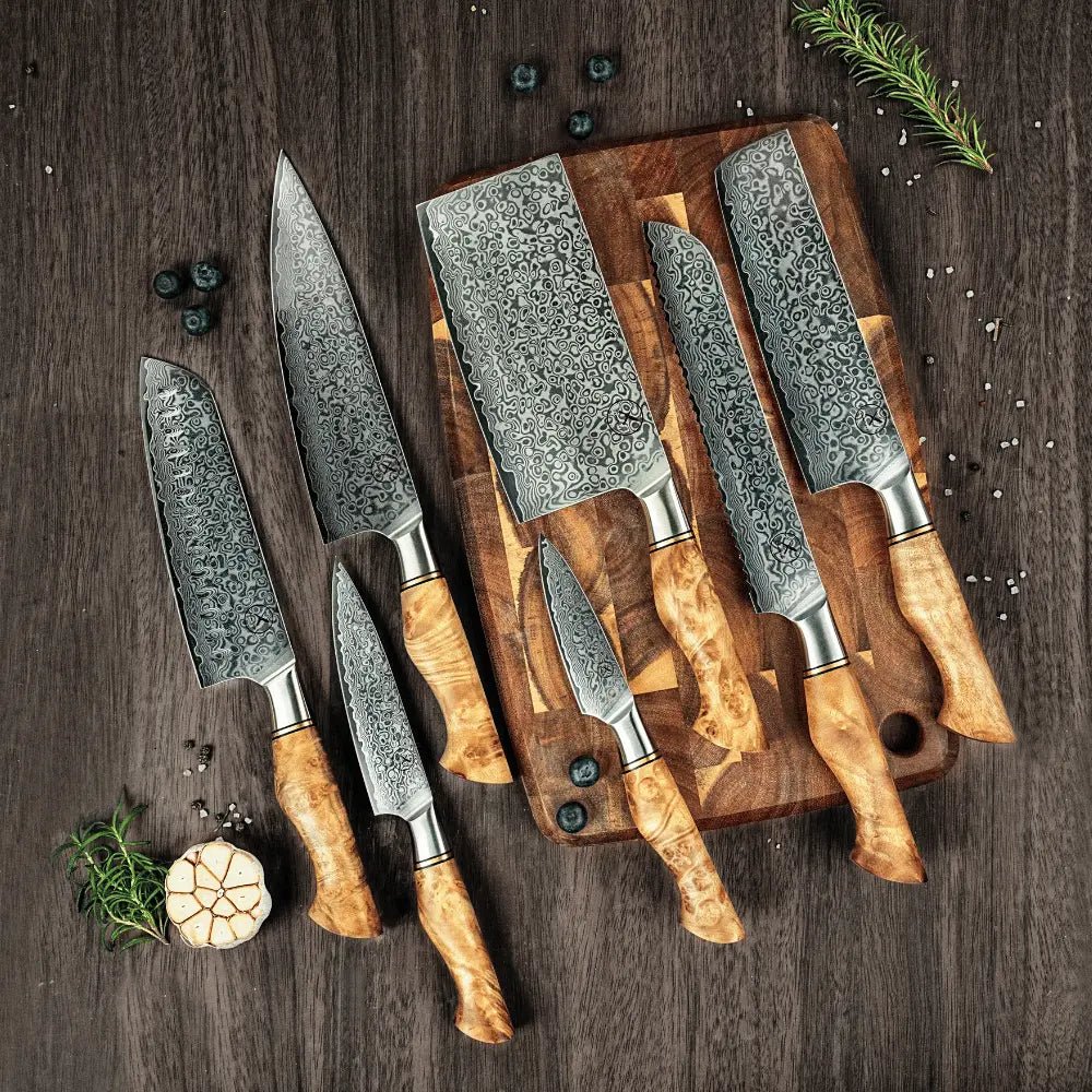 Damast Messer 7er Set Bergahorn Damastshop.de - Damastshop