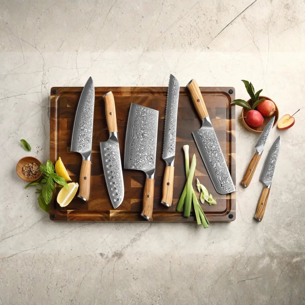 Damast Messer 7er Set Olive Damastshop.de - Damastshop