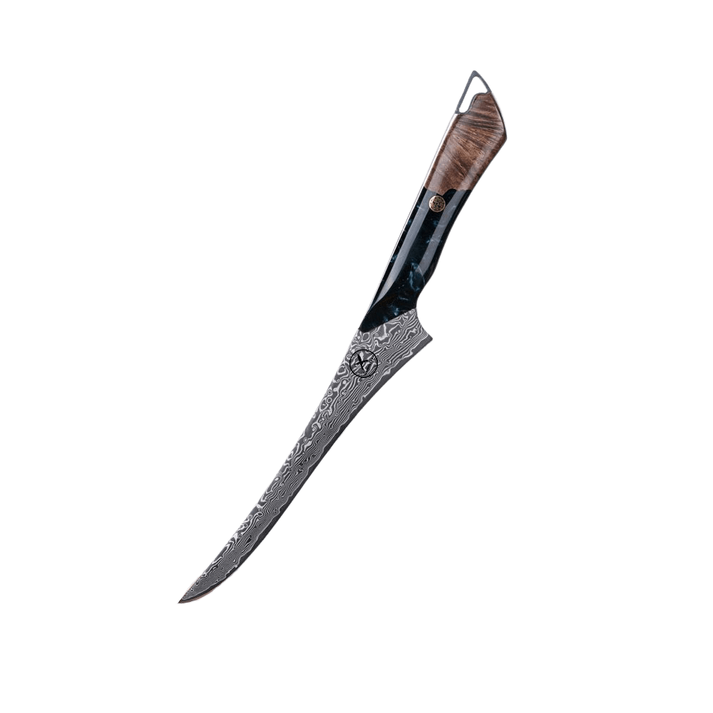 Dark Black Damast Ausbeinmesser Wurzelholz Epoxy Damastshop.de - Damastshop