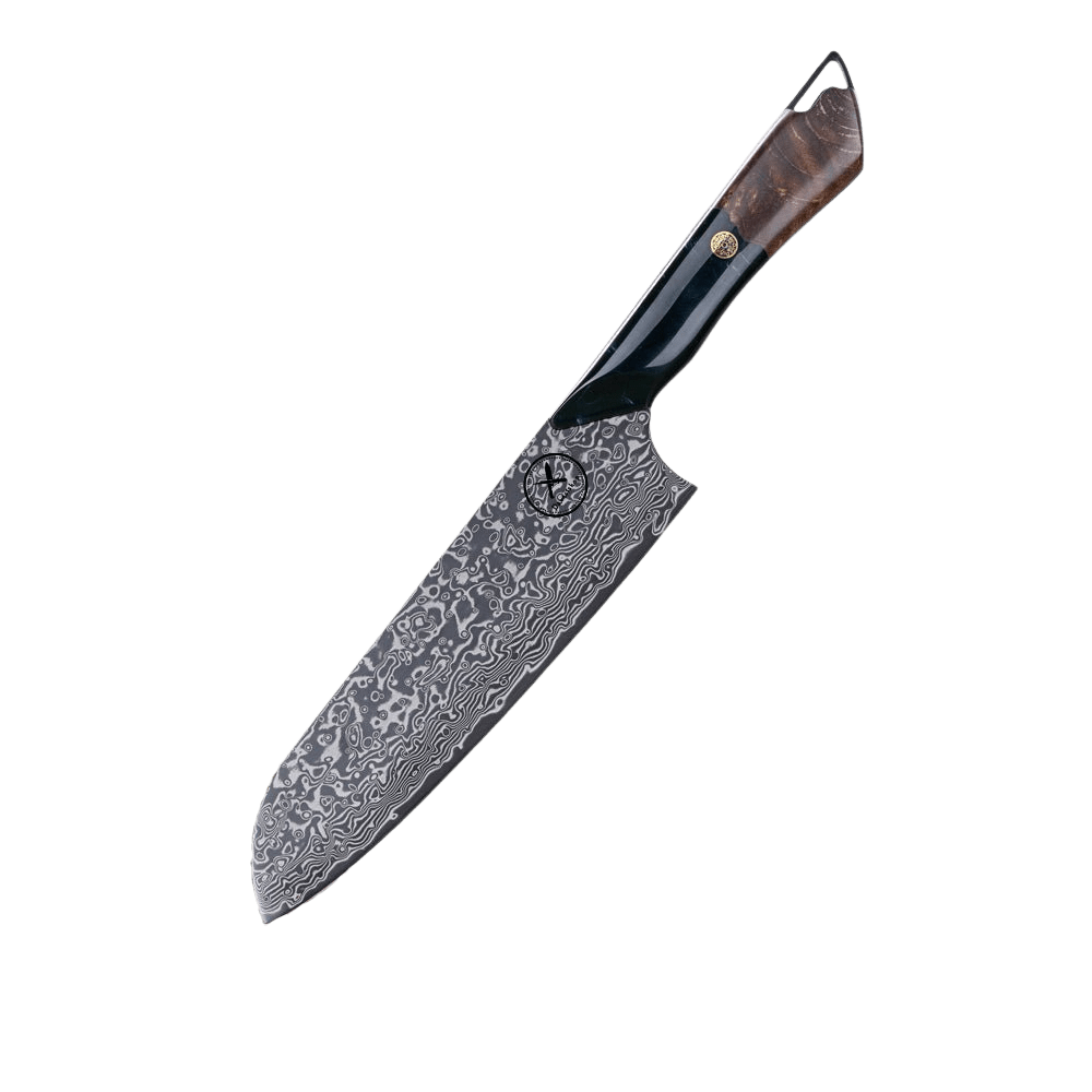 Dark Black Damast Santoku Wurzelholz Epoxy Damastshop.de - Damastshop