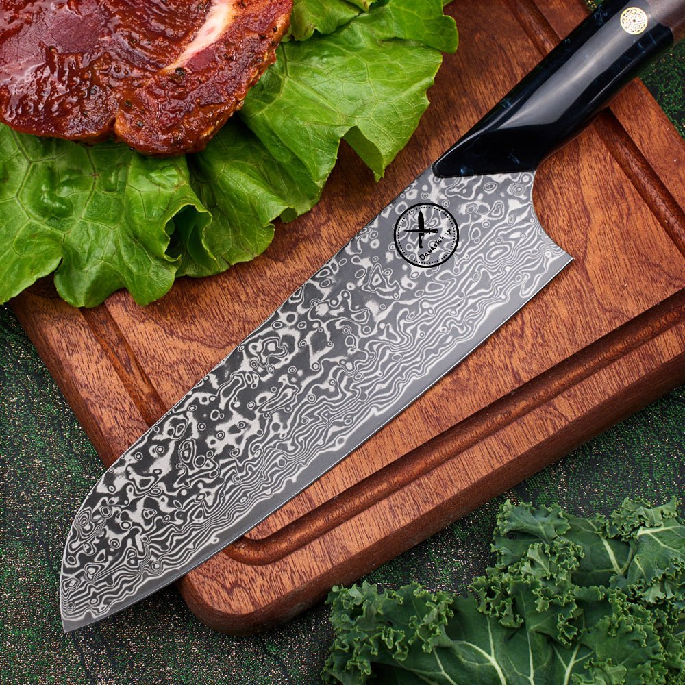 Dark Black Damast Santoku Wurzelholz Epoxy Damastshop.de - Damastshop