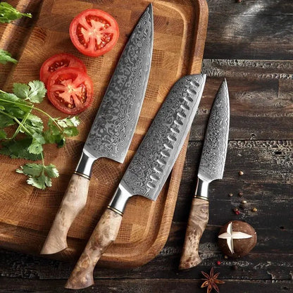 Damast Messer 3er Set Bergahorn Damastshop.de - Damastshop