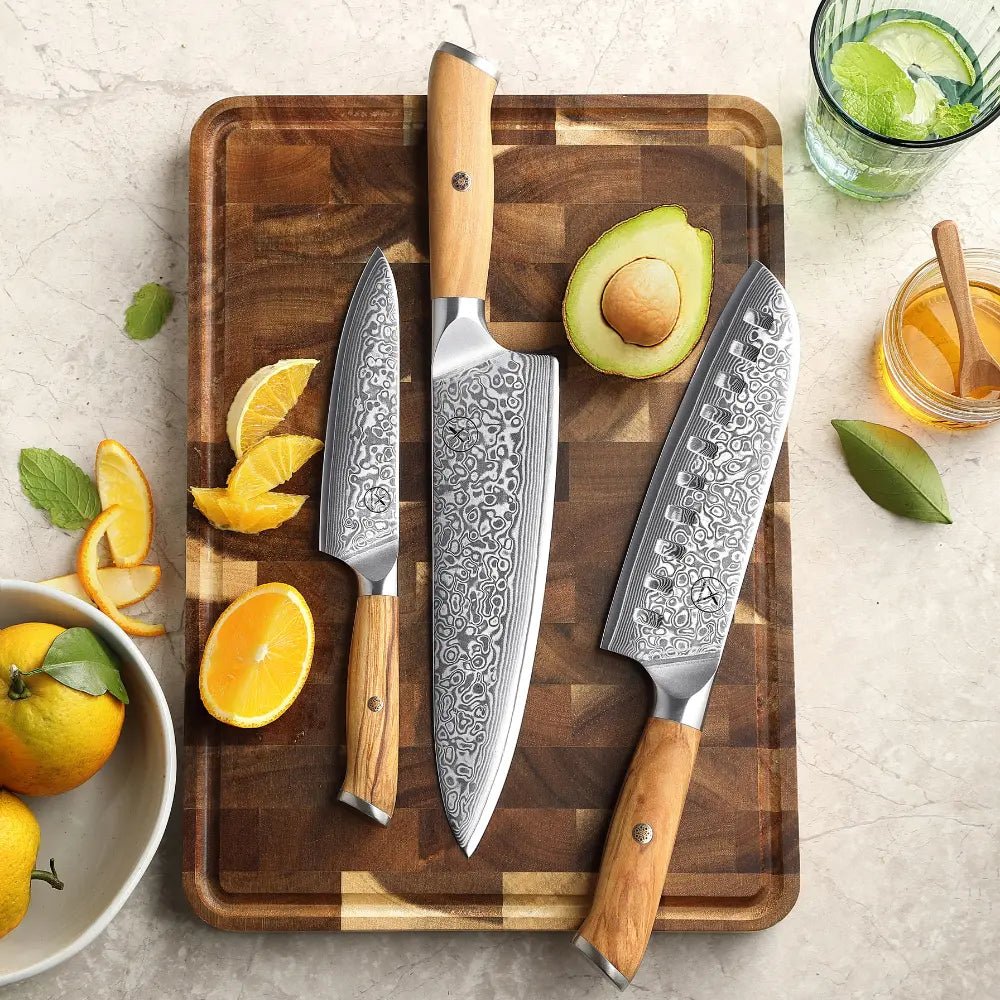 Damast Messer 3er Set Olive Damastshop.de - Damastshop