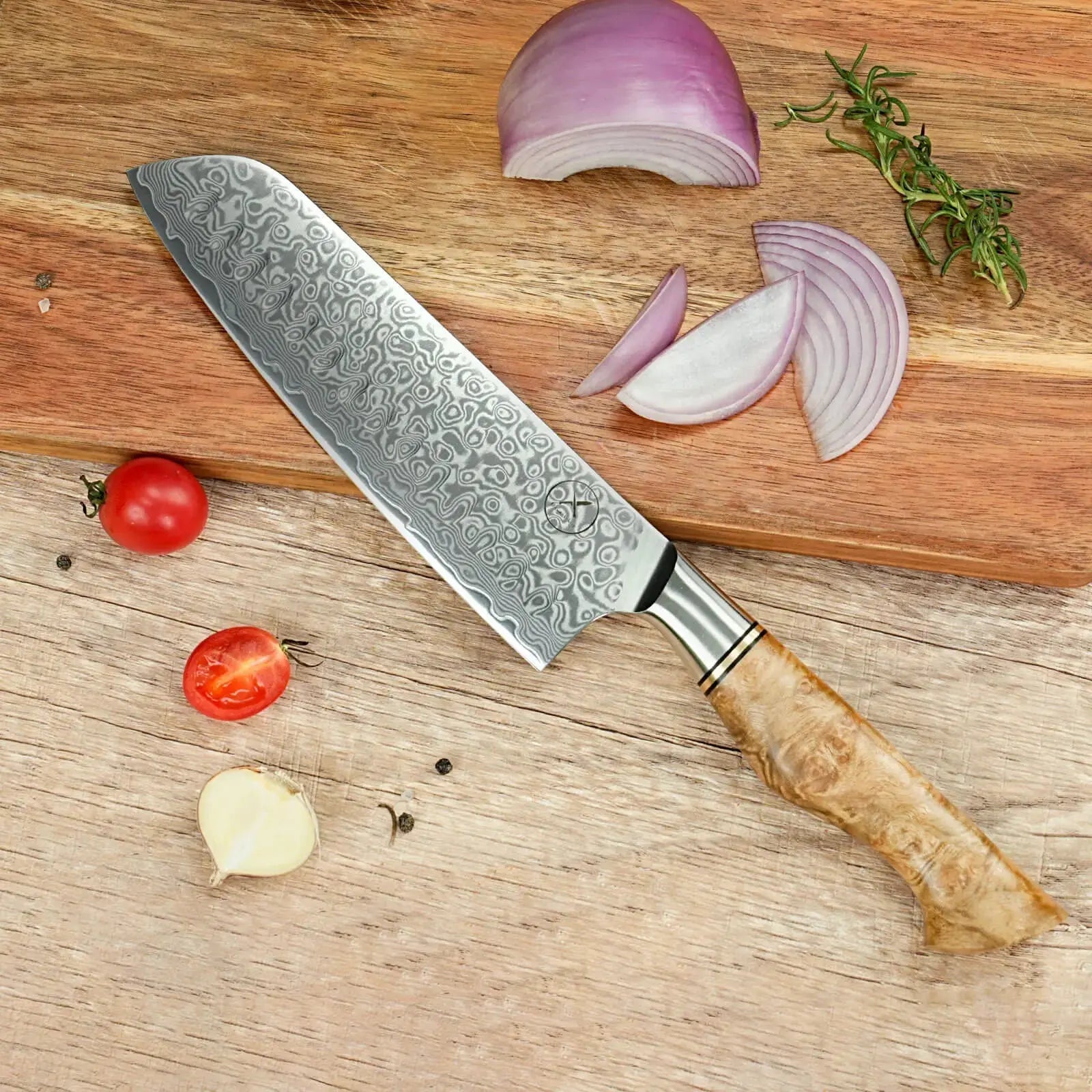 Damast Hackmesser 5er Set Bergahorn mit Messerbrett Damastshop.de - Damastshop