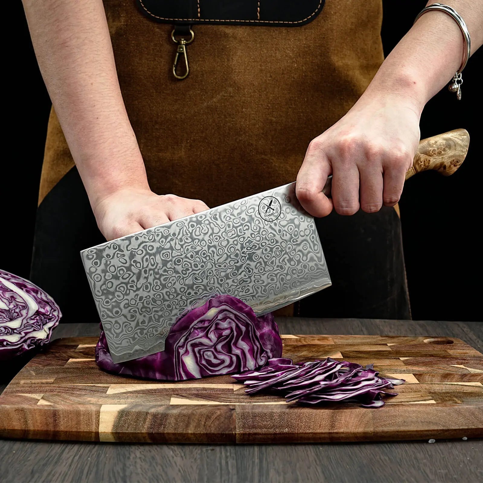 Damast Hackmesser 5er Set Bergahorn mit Messerbrett Damastshop.de - Damastshop