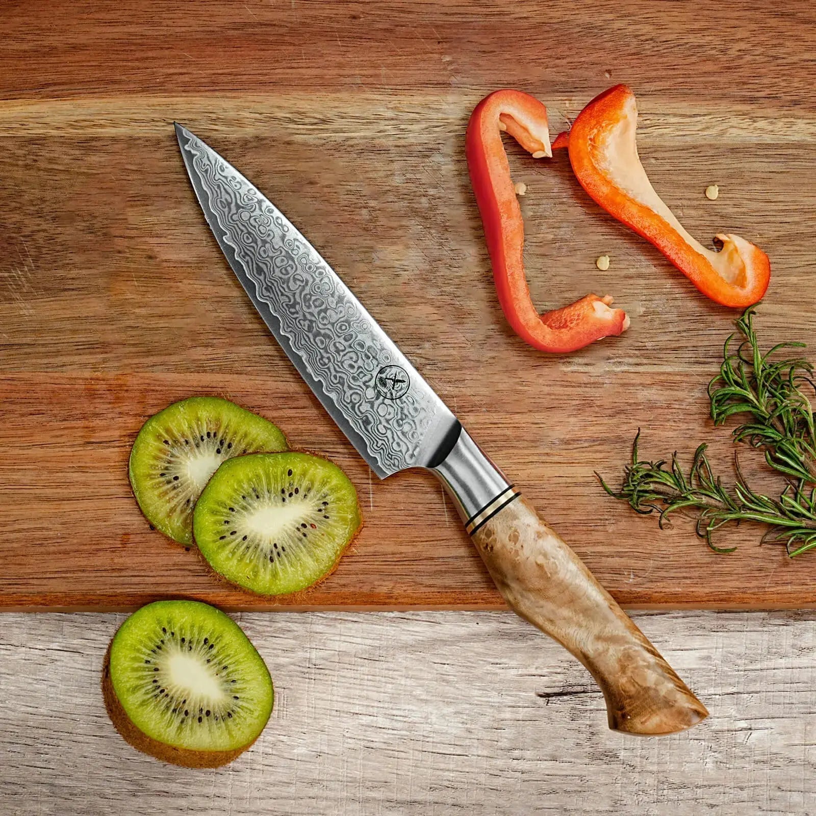 Damast Hackmesser 5er Set Bergahorn mit Messerbrett Damastshop.de - Damastshop