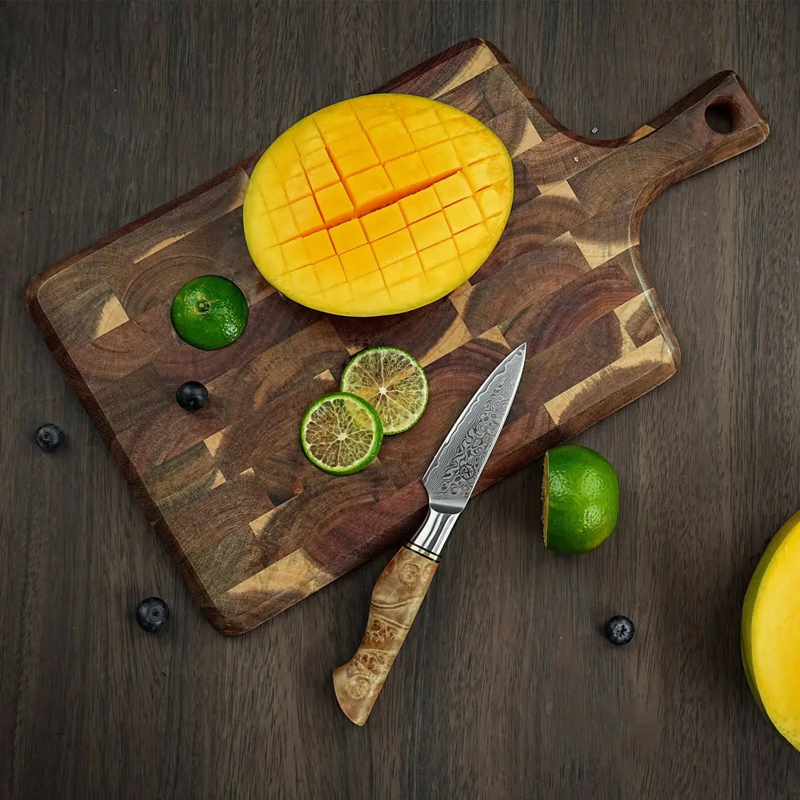 Damast Hackmesser 5er Set Bergahorn mit Messerbrett Damastshop.de - Damastshop