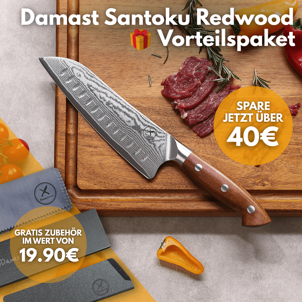 Damast Santoku Red Wood 🎁 Vorteilspaket Damastshop.de - Damastshop