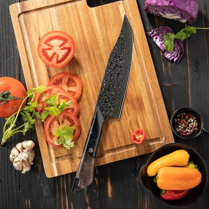 Dark Black Damast Chefmesser Wurzelholz Epoxy Damastshop.de - Damastshop