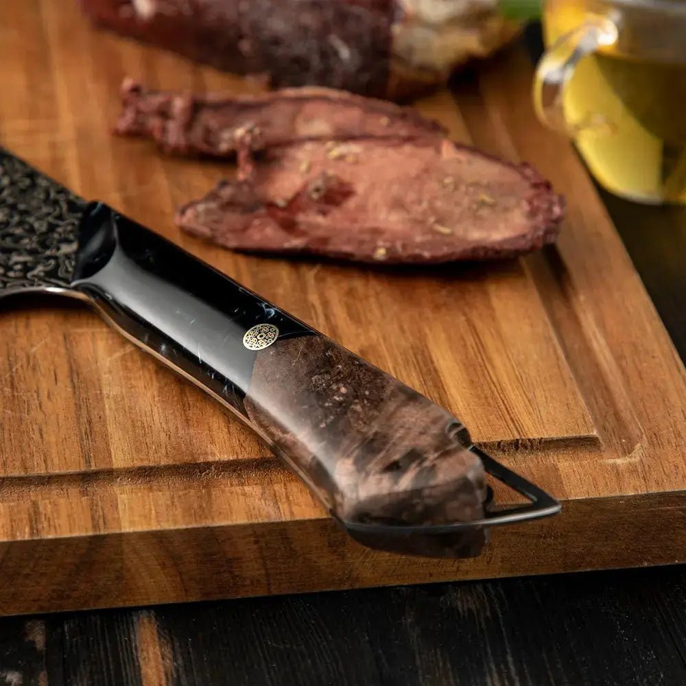 Dark Black Damast Chefmesser Wurzelholz Epoxy Damastshop.de - Damastshop