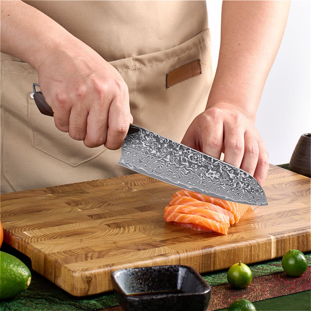 Dark Black Damast Santoku Wurzelholz Epoxy Damastshop.de - Damastshop
