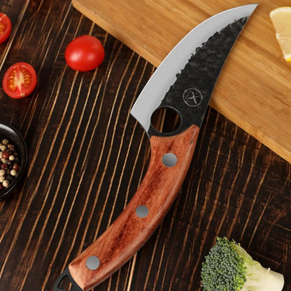 Gebogenes Outdoor Universalmesser Handschmiedeoptik Damastshop.de - Damastshop