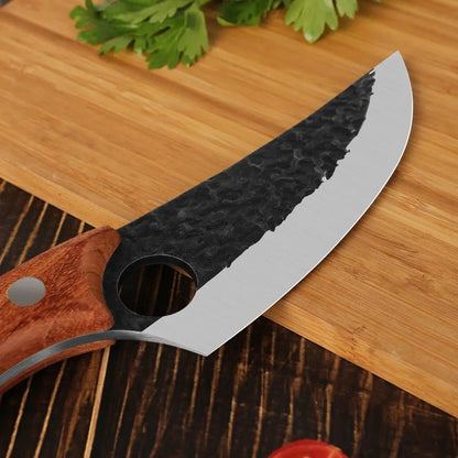 Gebogenes Outdoor Universalmesser Handschmiedeoptik Damastshop.de - Damastshop