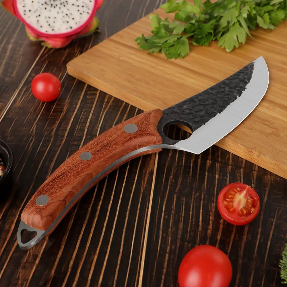 Gebogenes Outdoor Universalmesser Handschmiedeoptik Damastshop.de - Damastshop