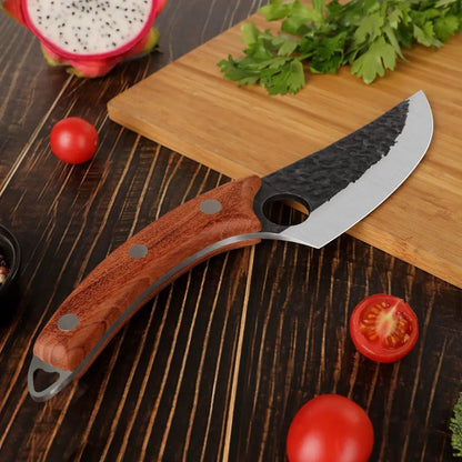 Gebogenes Outdoor Universalmesser Handschmiedeoptik Damastshop.de - Damastshop