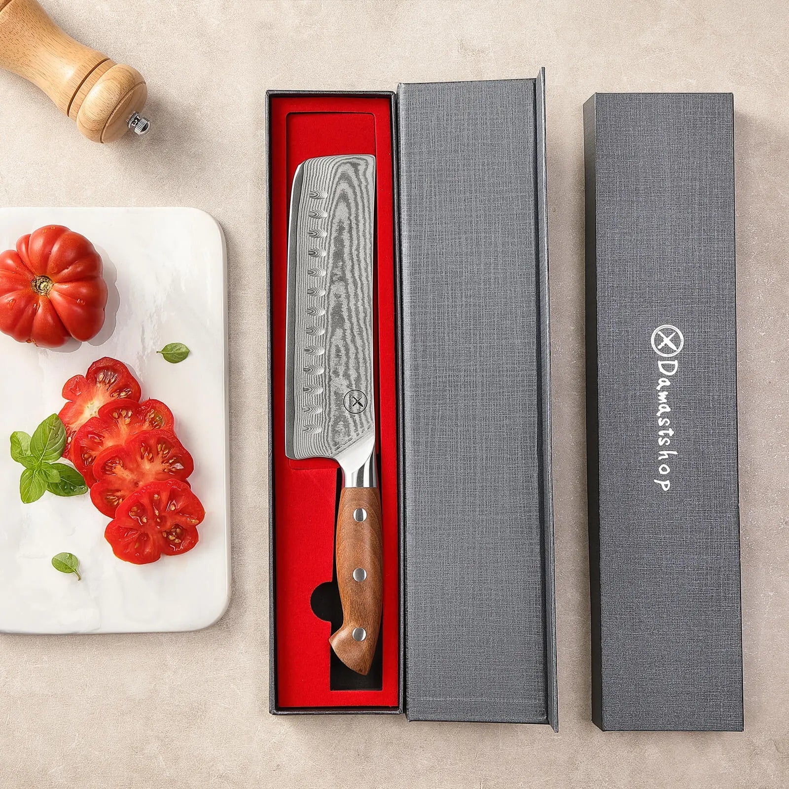 Premium Damast Nakiri Red Wood Draft Damastshop.de - Damastshop