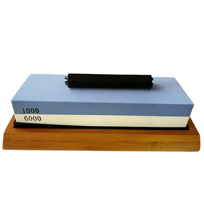 Schleifstein 1000/6000 mit Bambushalter und Schleifhilfe 15° Farbauswahl Damastshop.de - Damastshop